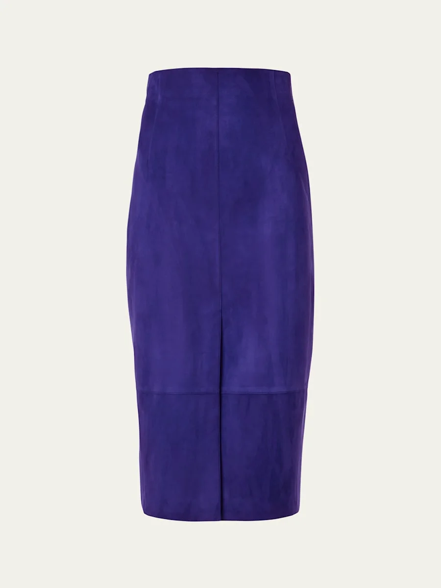 Suede Front Slit Pencil Skirt - 1