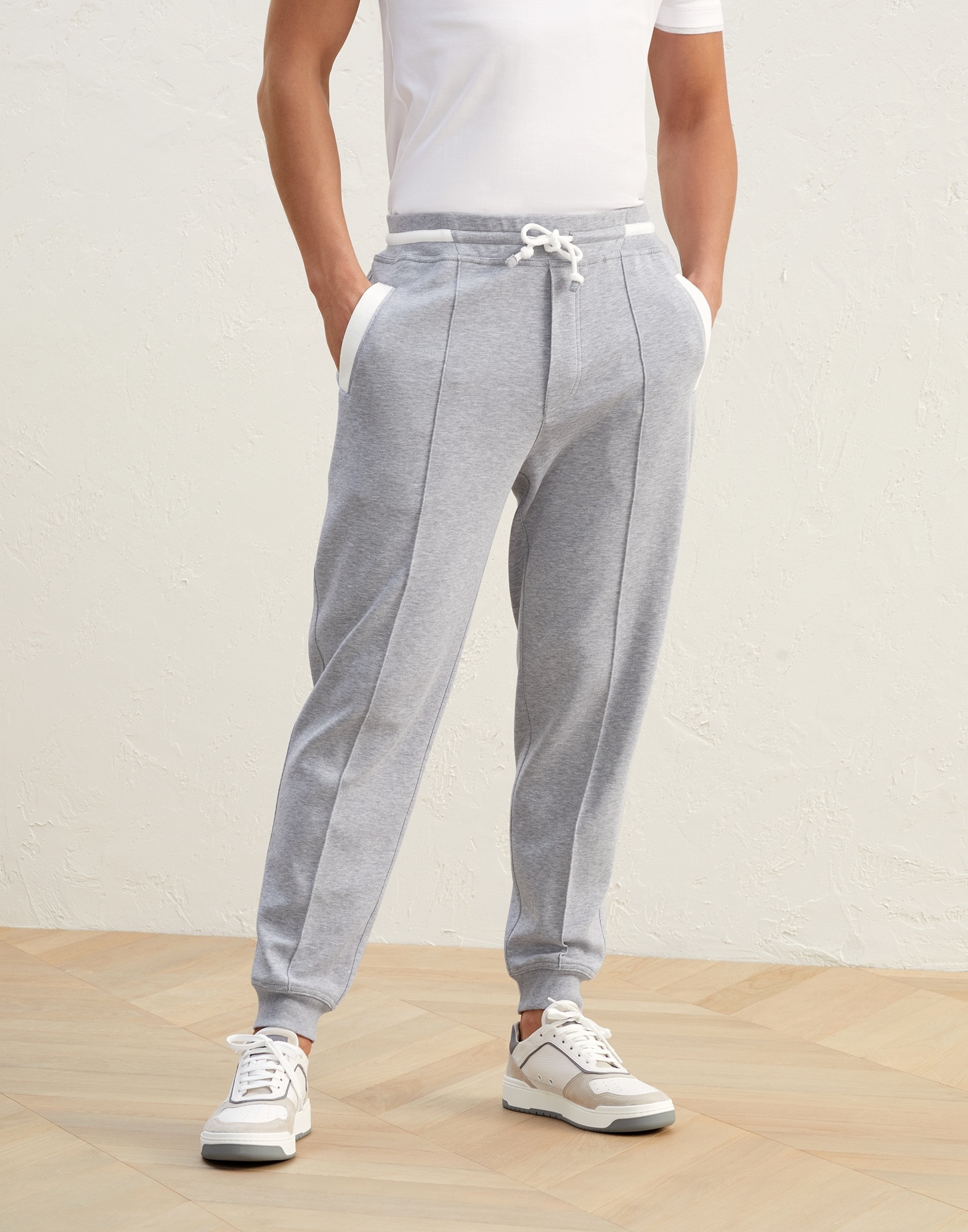 Techno cotton French terry trousers with contrast details and elasticated cuffs - 1