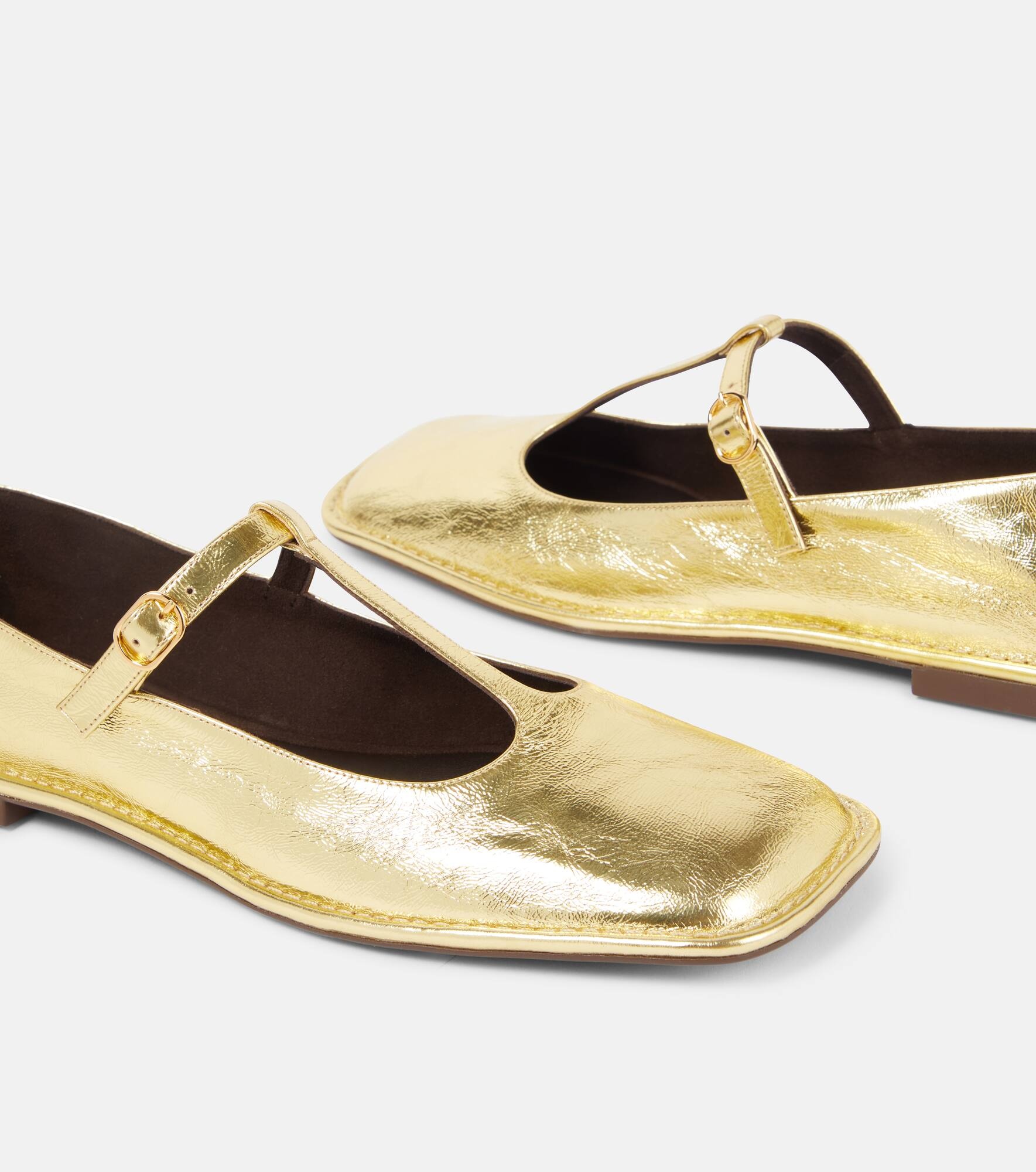 Square T-Strap leather Mary Jane flats - 5