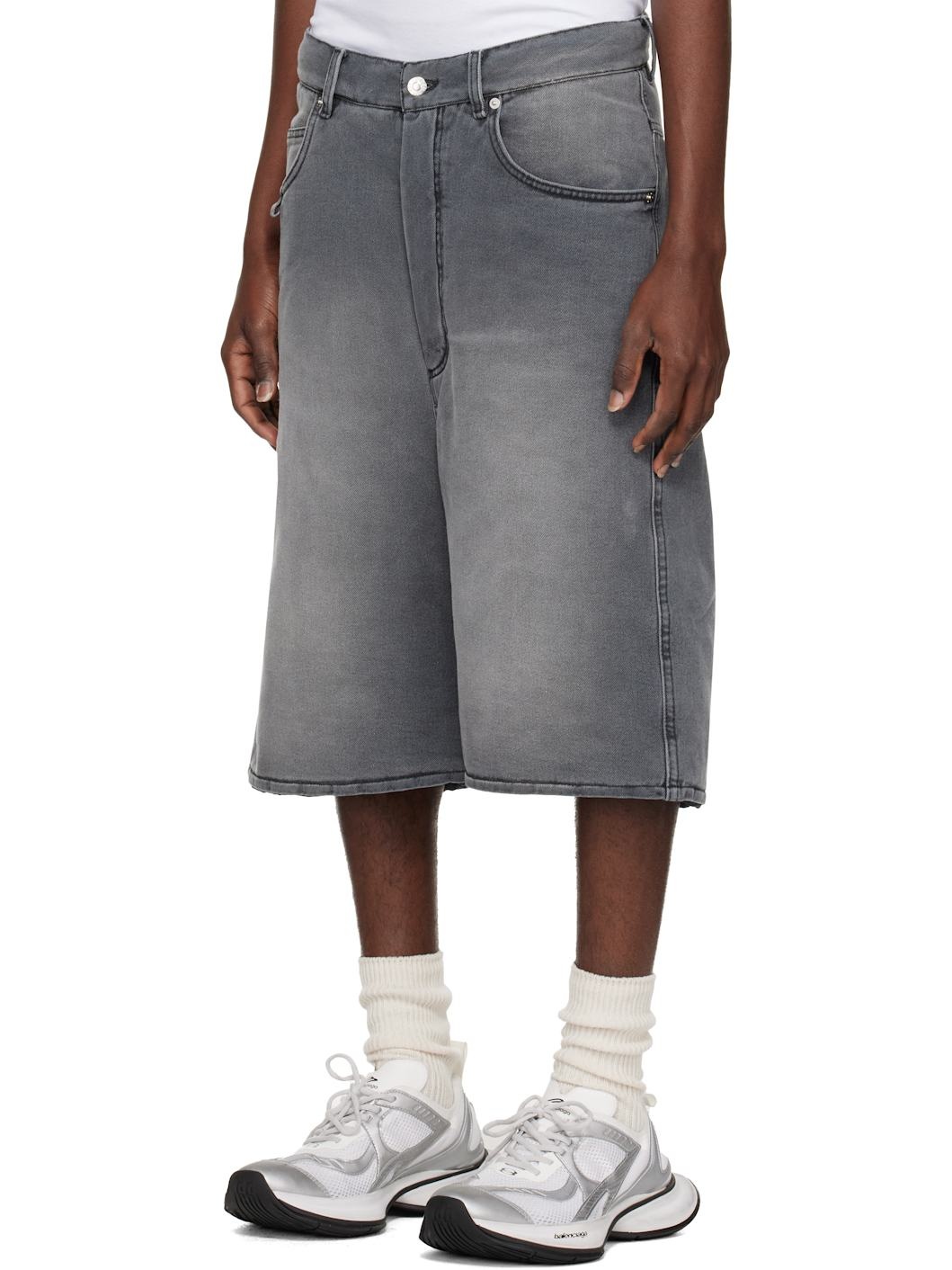 Gray Stack Denim Shorts - 4