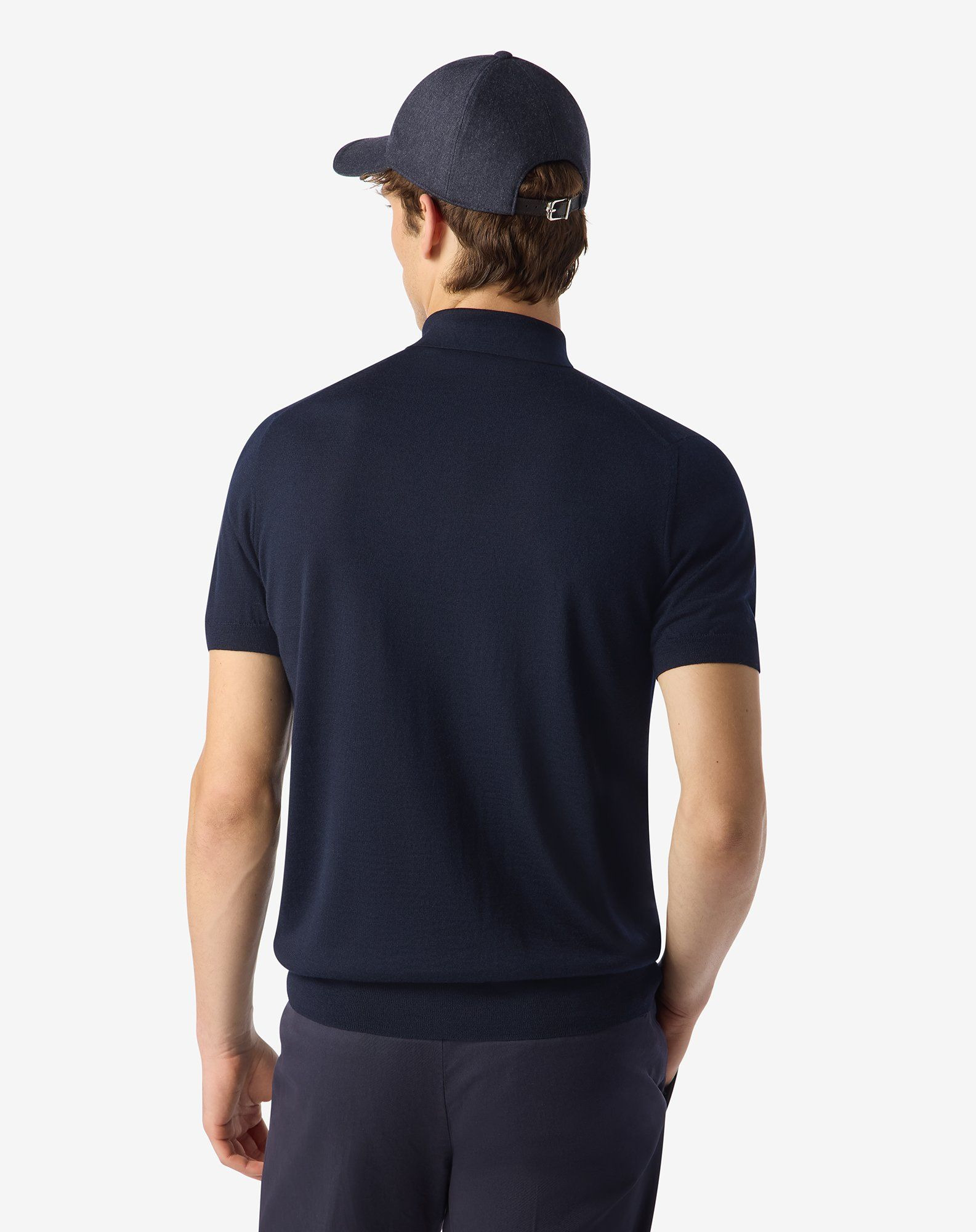 Blue ultra-fine 120's wool button-up polo shirt - 3