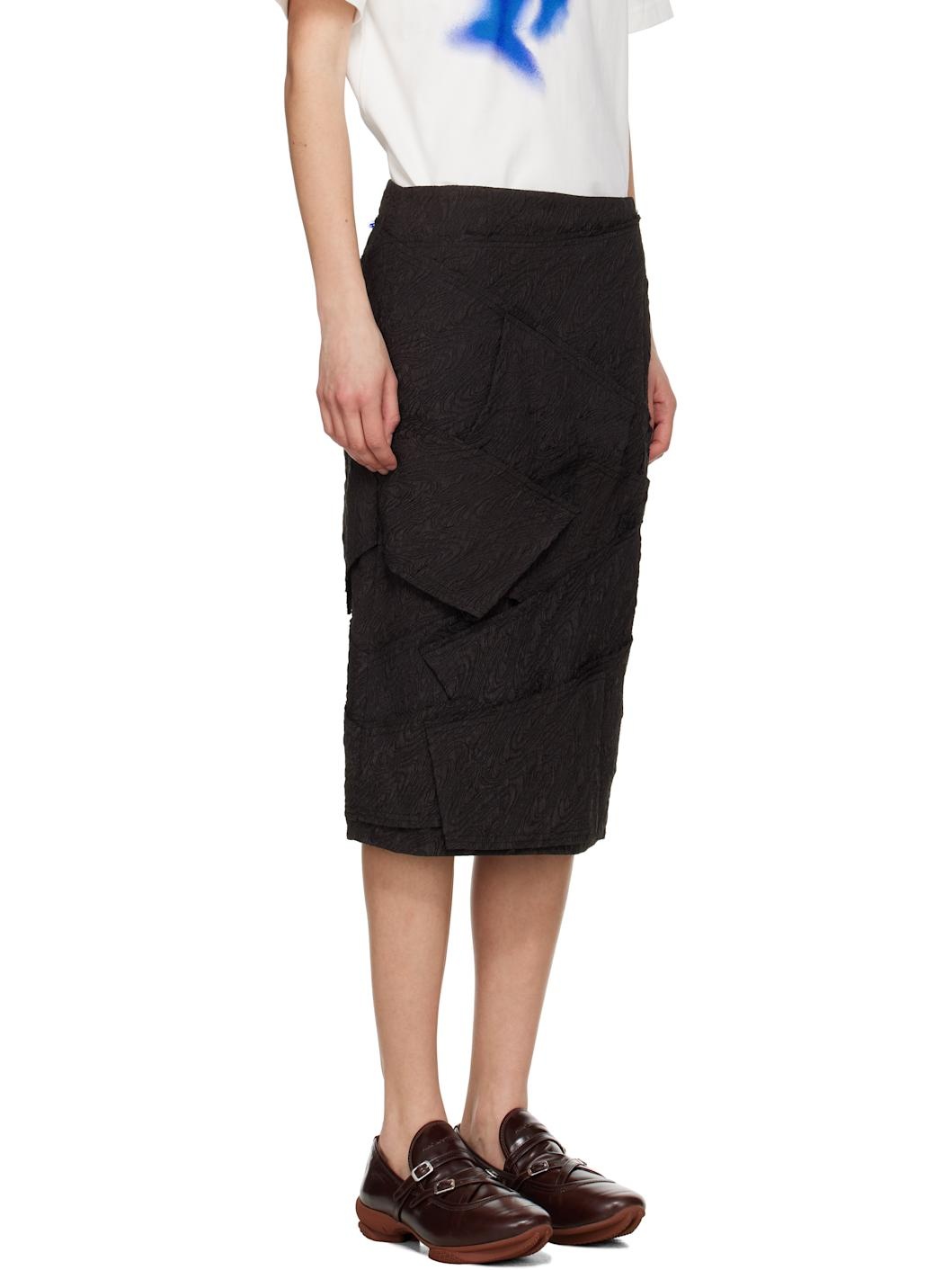 Black Raw Edge Midi Skirt - 2