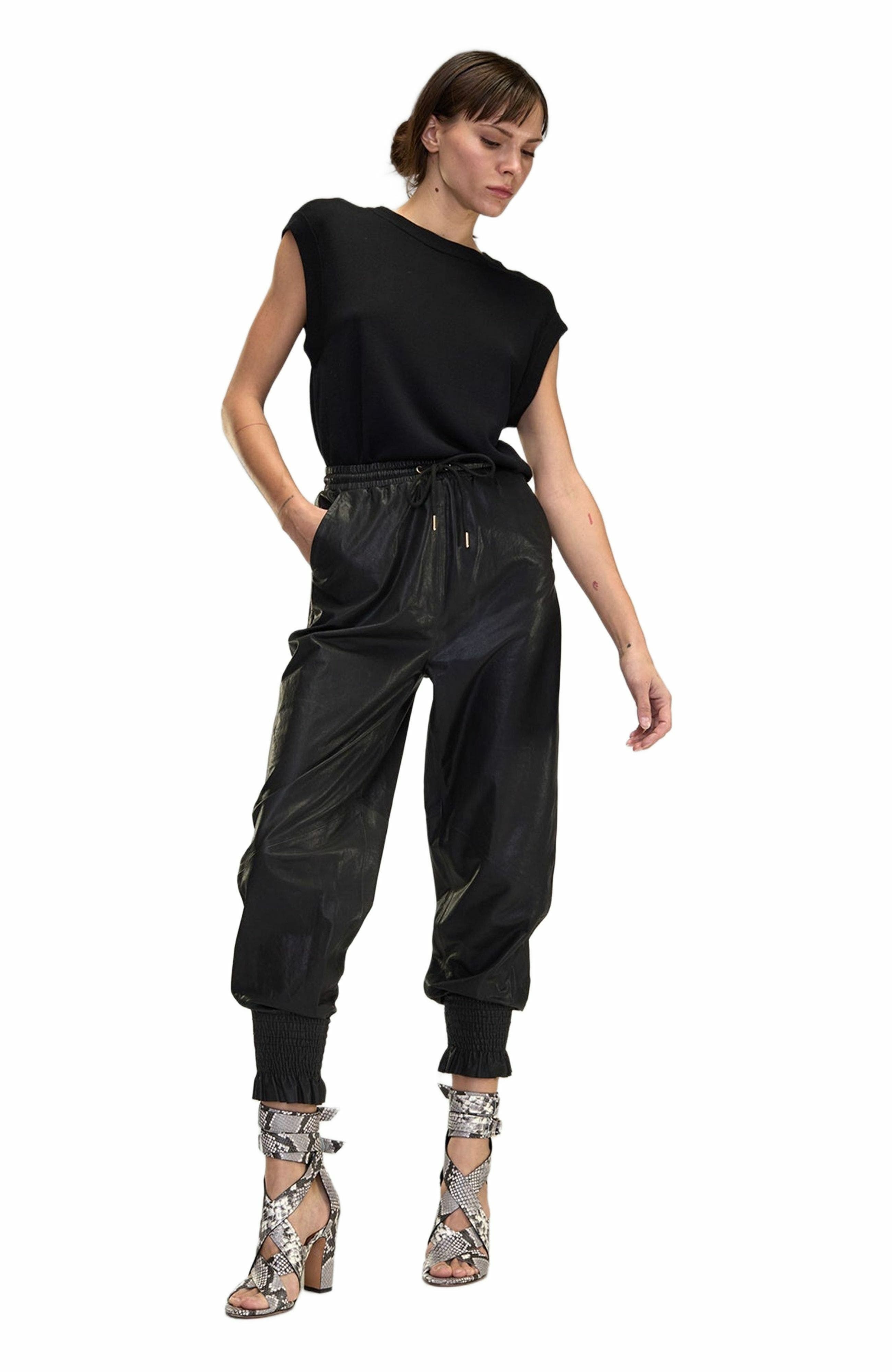 Cynthia Rowley The London Leather Jogger in Black at Nordstrom - 4