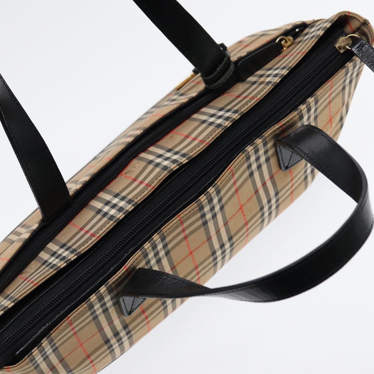 Burberry Nova Check Hand Bag Canvas Leather Beige Gold - 6