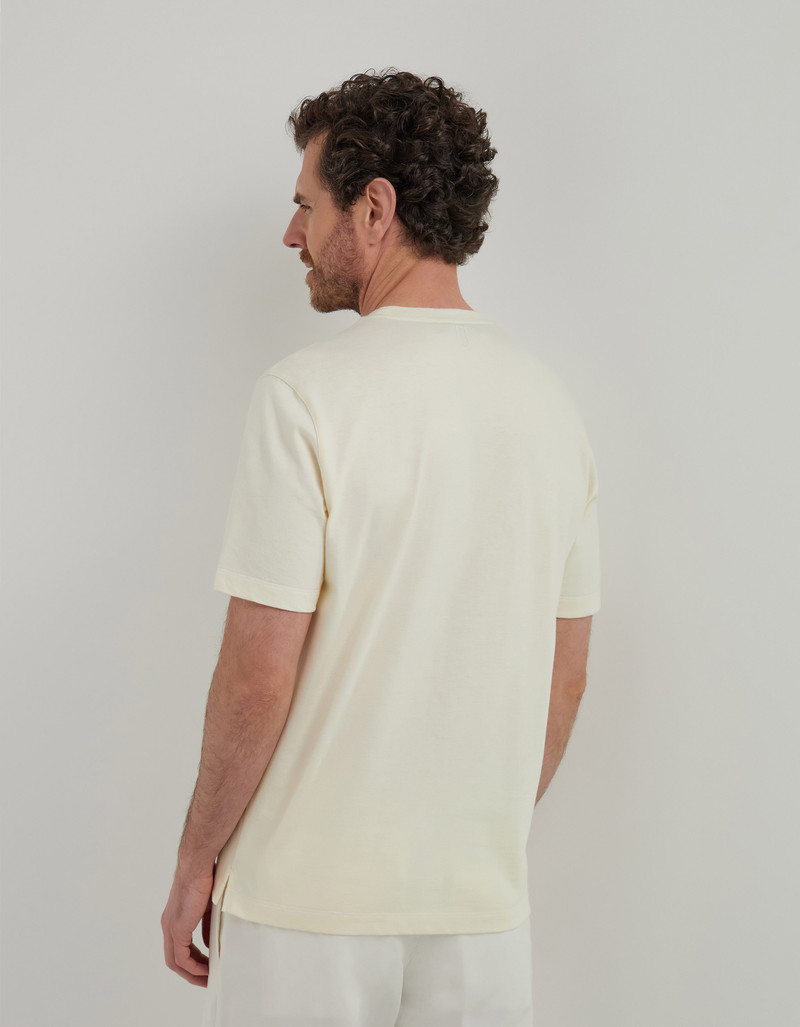 CREAM COTTON JERSEY T-SHIRT WITH RIBBED COLLAR AND GRAPHIC EMBROIDERY 3
