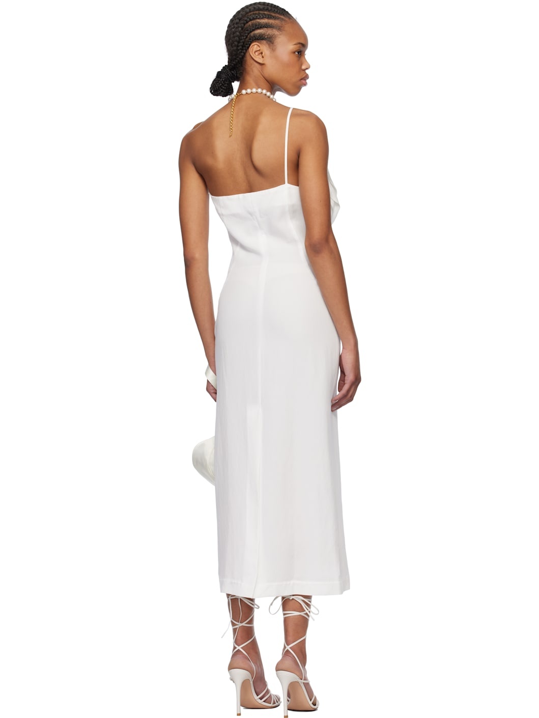 White Sheath Rose Detail Midi Dress - 3