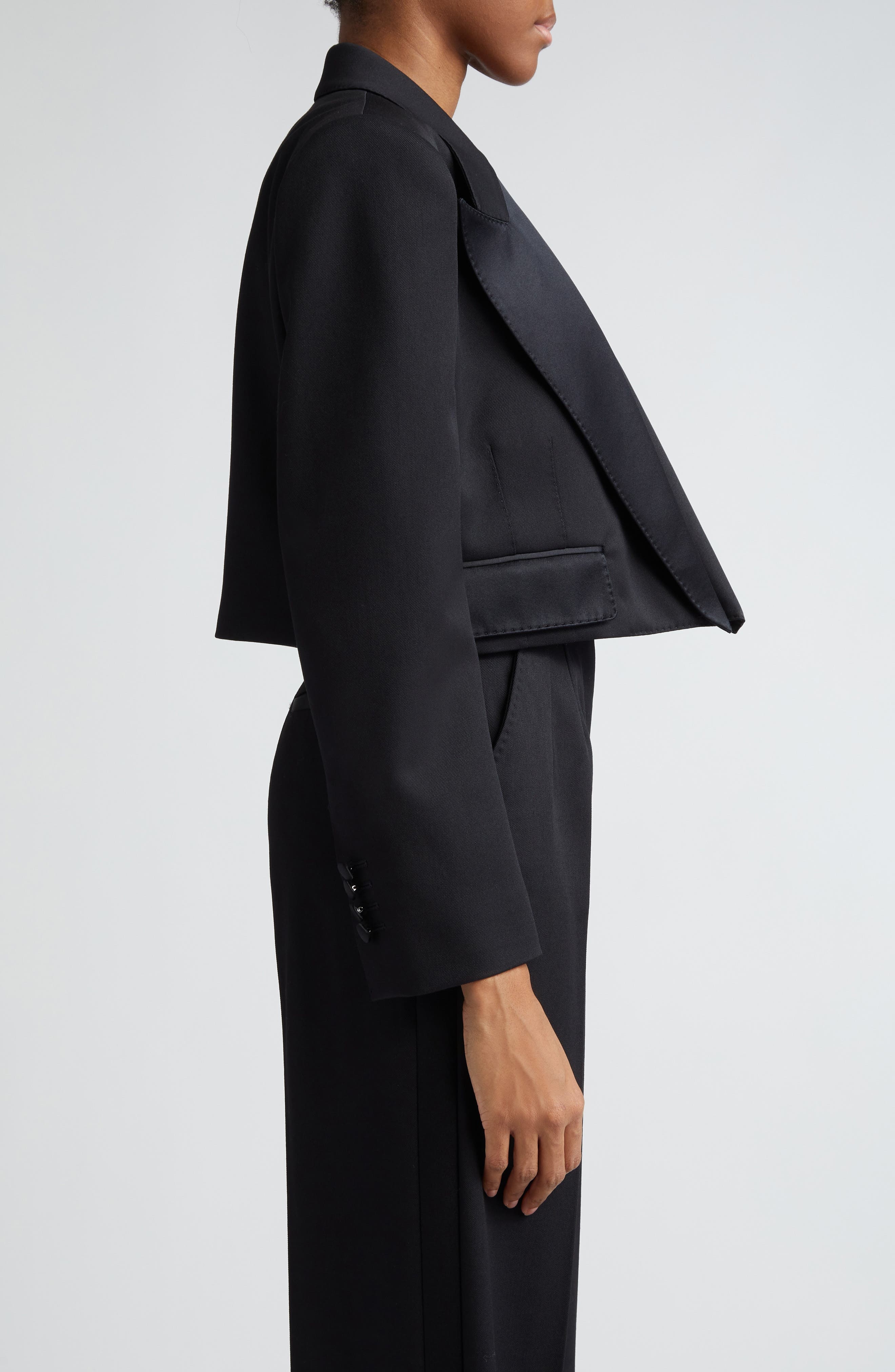 Wool Blend Crop Tuxedo Jacket - 4