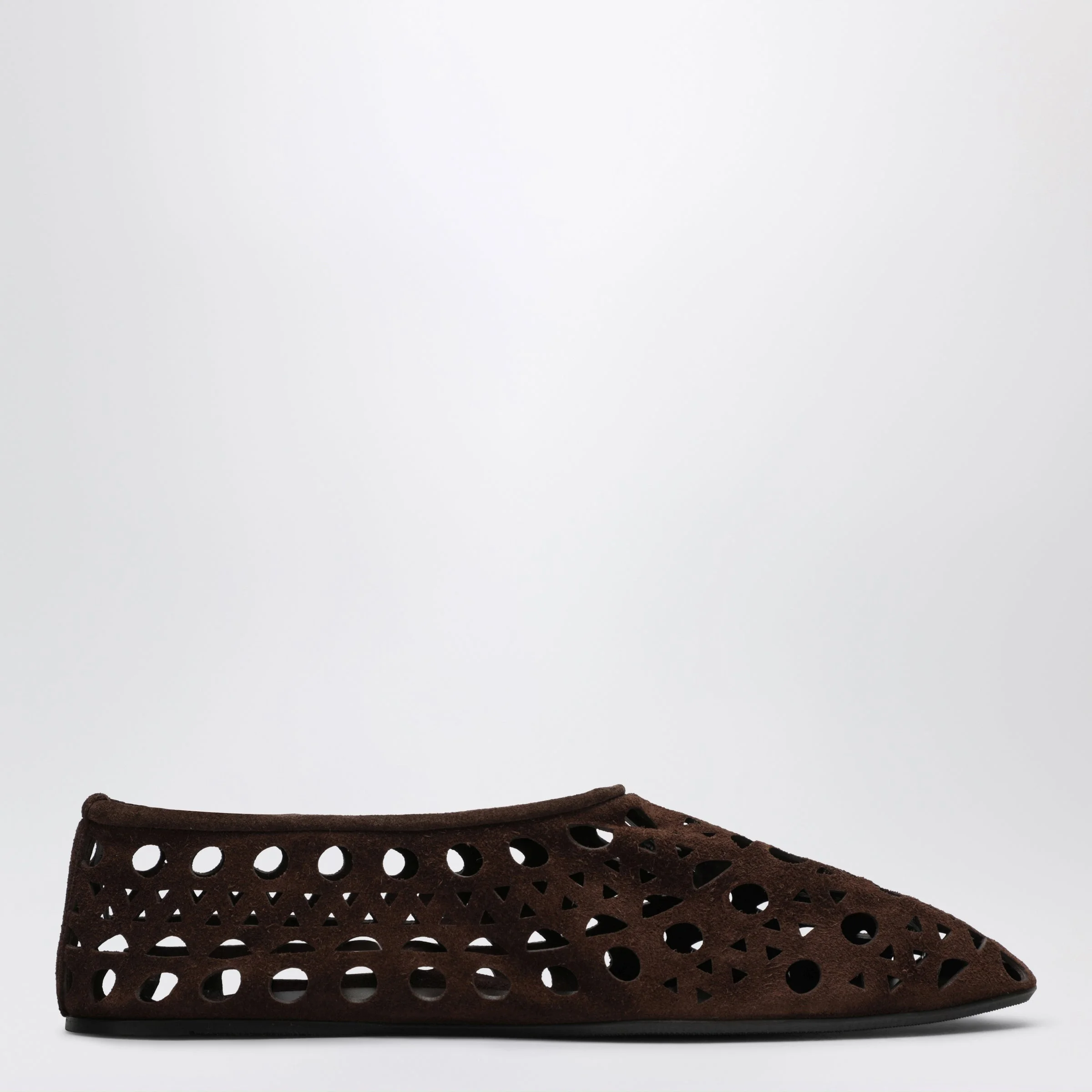 Alaia Brown Perforated Suede Vienne Slippers Women - 1
