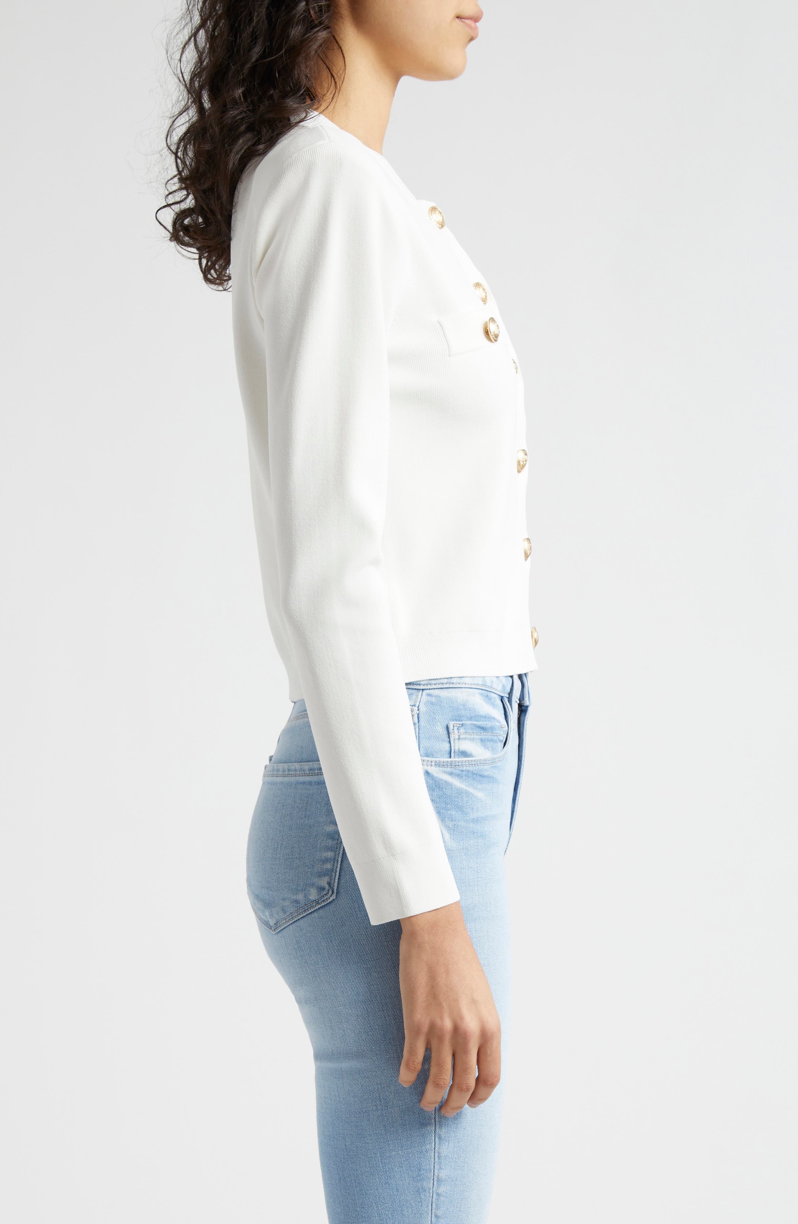 L'AGENCE Toulouse Crewneck Cardigan in Ivory at Nordstrom - 3