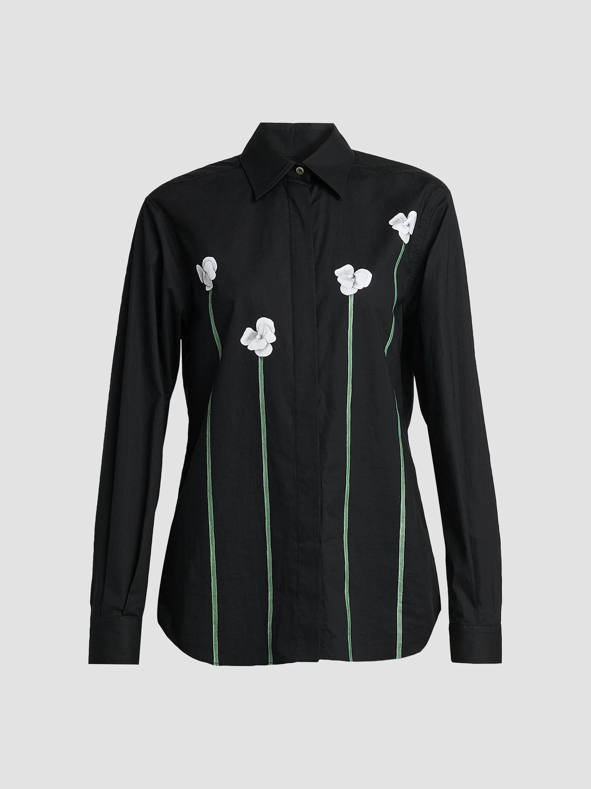 Women's Floral Stretch-Cotton Blouse - Multi Black - 1