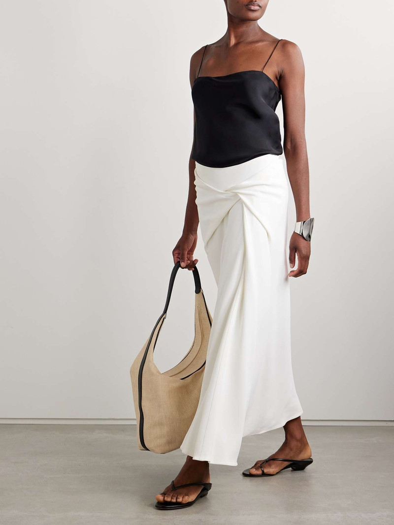 Another Tomorrow Twisted stretch-crepe midi skirt Ivory outlook