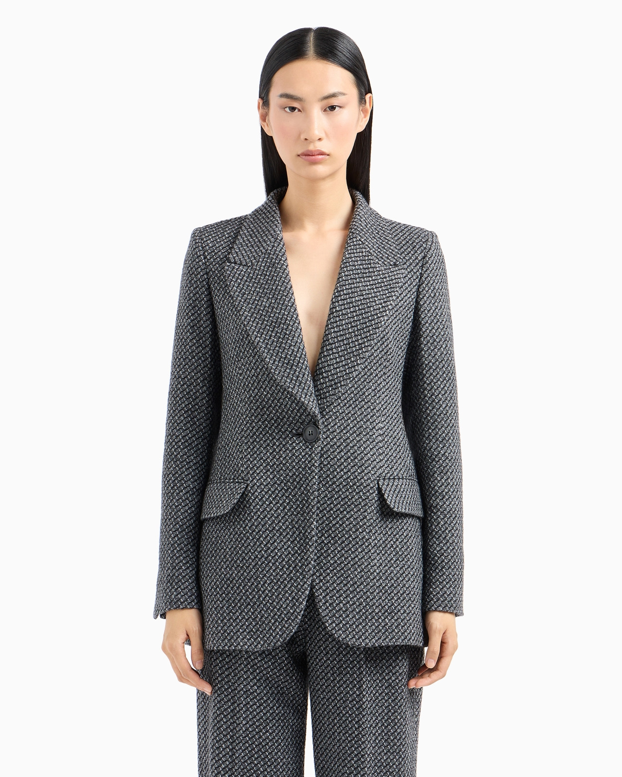 Single-breasted jacket in a mélange wool-blend knit with a textured pattern - 2