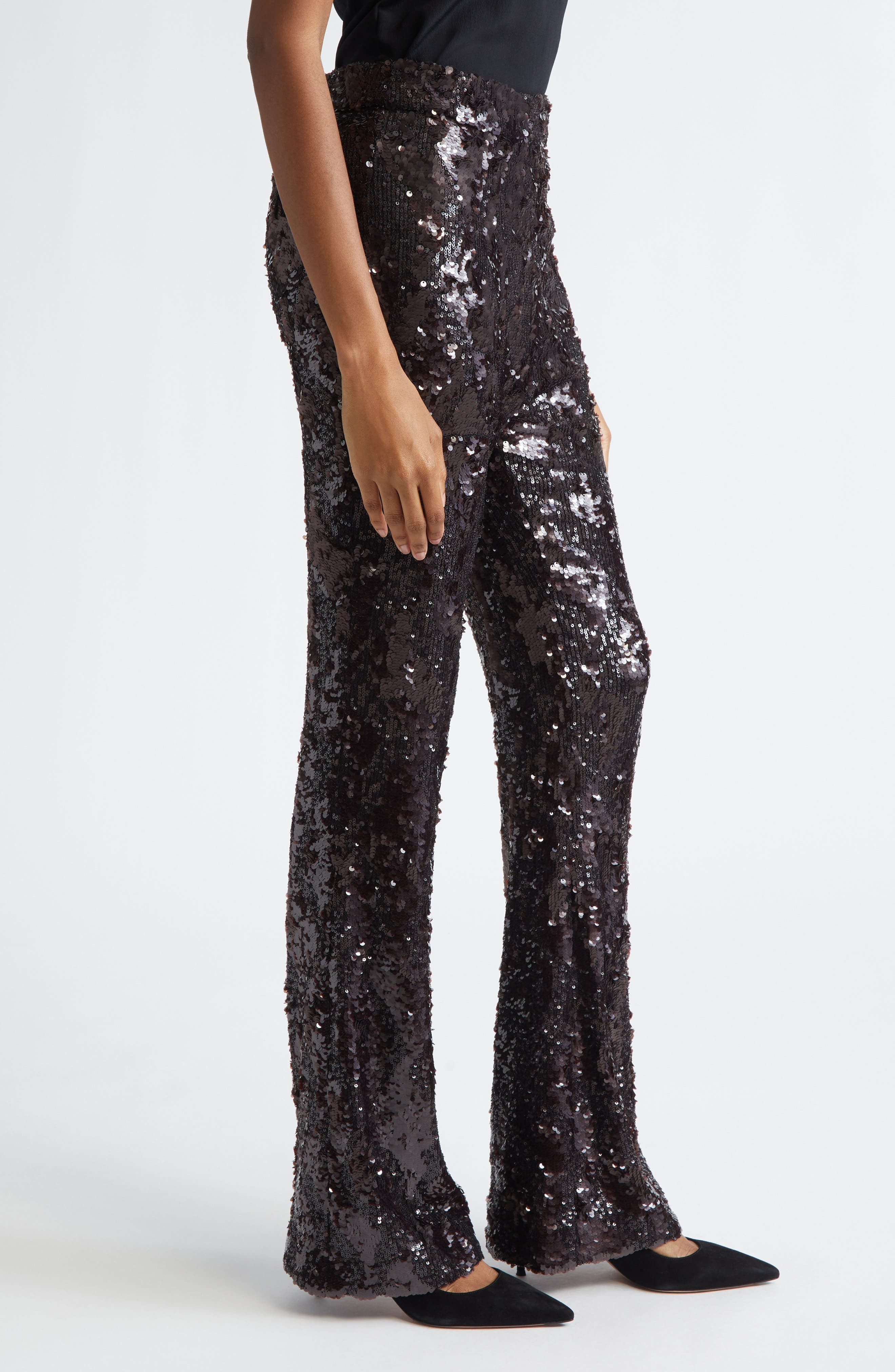 Veronica Beard Collier Sequin Skinny Flare Leg Pants in Dark Currant at Nordstrom - 4