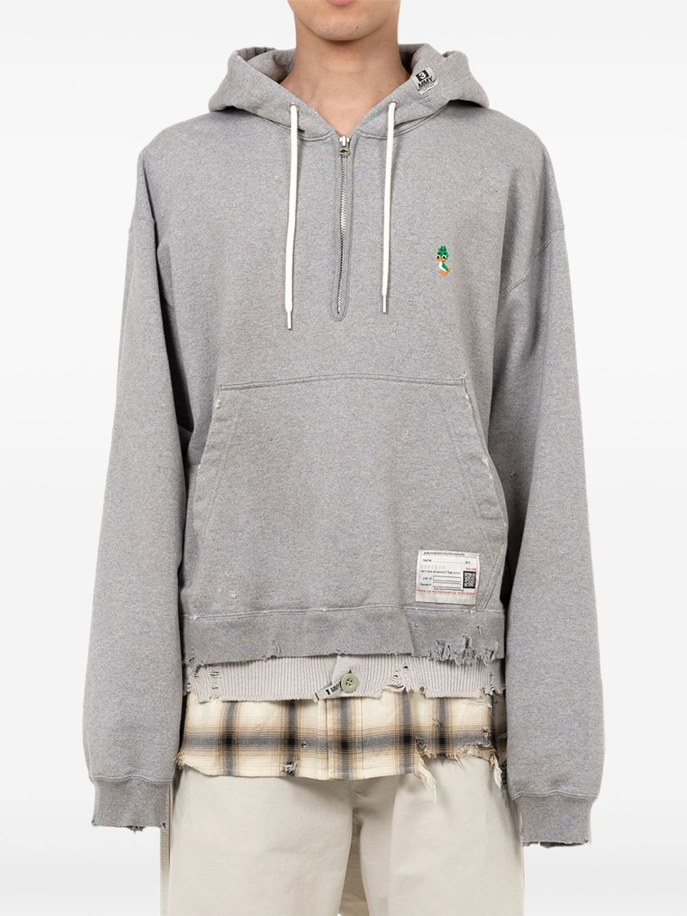 layered frayed hoodie - 2