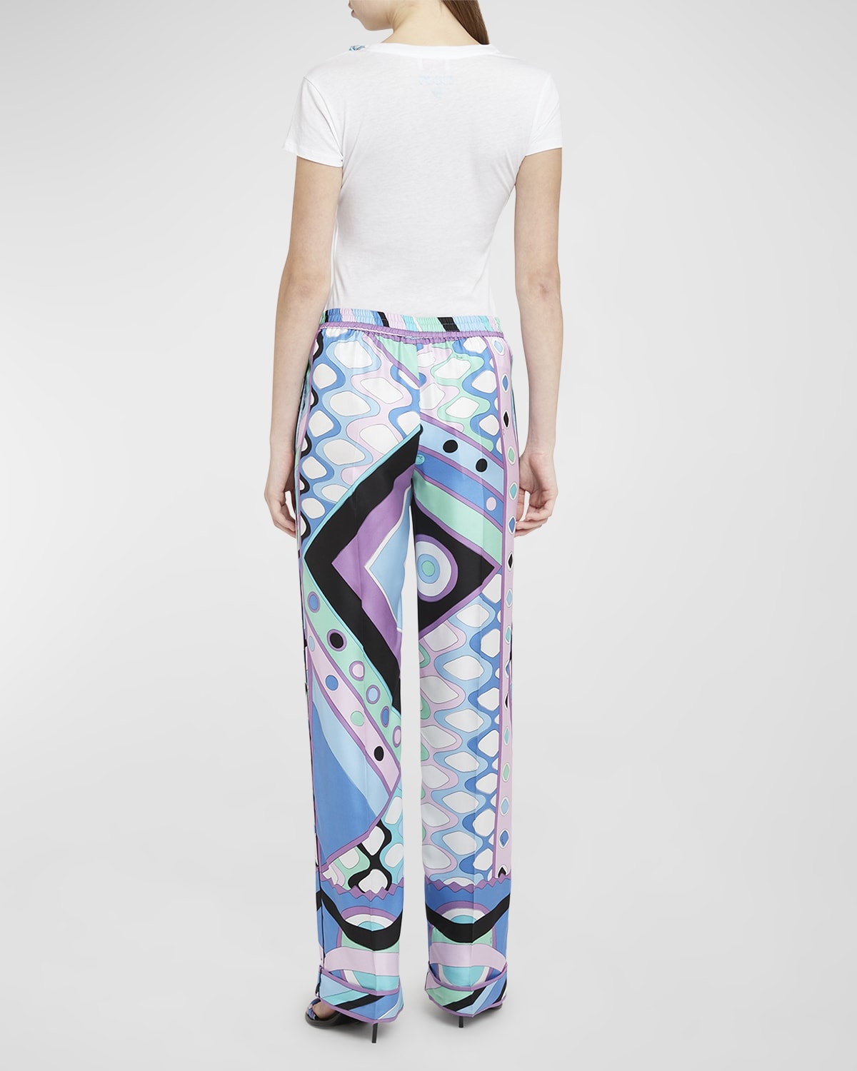 Mid-Rise Abstract-Print Straight-Leg Satin Pajama Trousers - 4