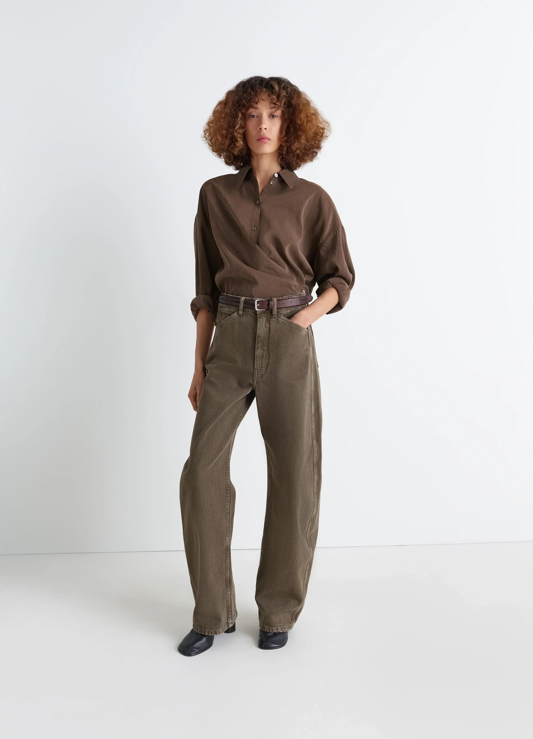 STRAIGHT COLLAR TWISTED SHIRT - 3