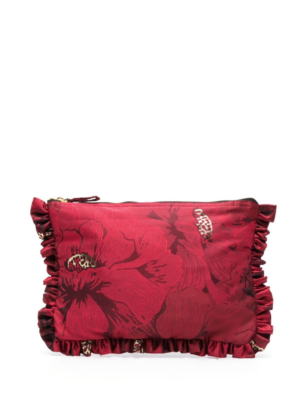 floral-print ruffled clutch - 1