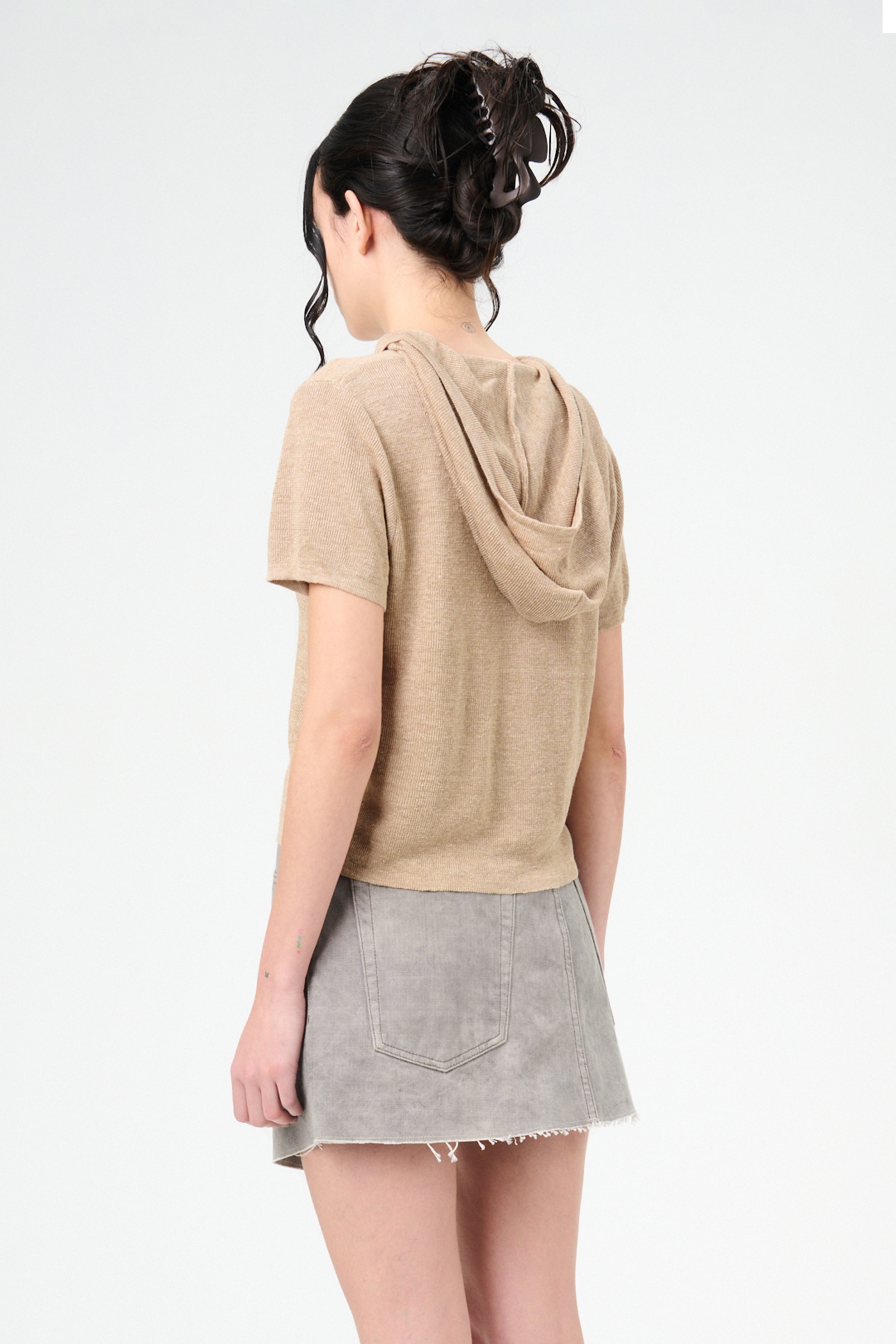 Knitted Slim Hood Oat Melange Refined Linen - 7