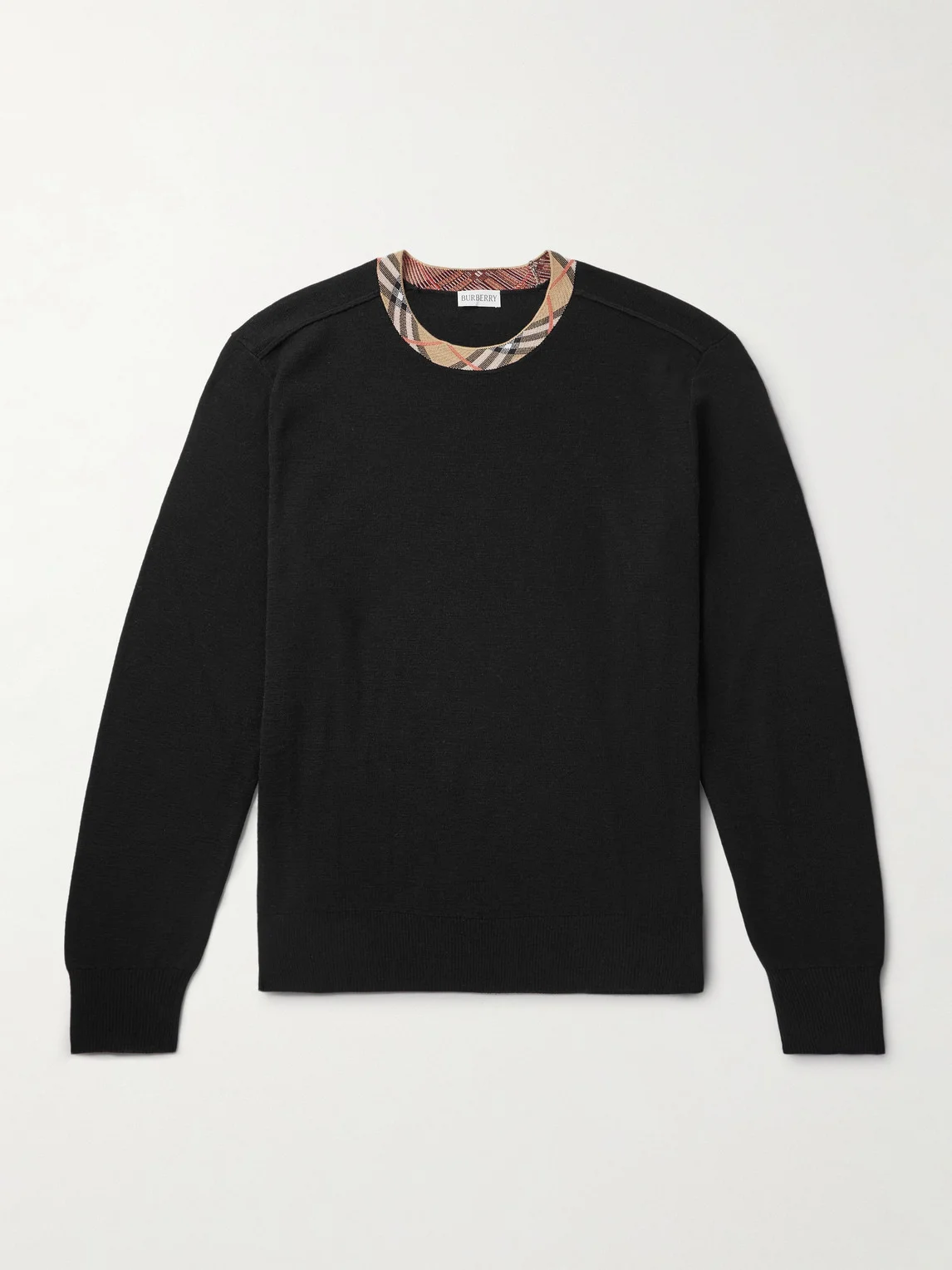 Checked Jacquard-Trimmed Wool Sweater - 1