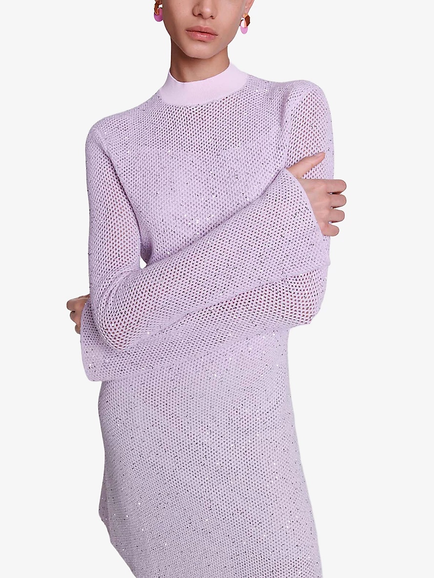 High-neck sparkle knitted mini dress - 5