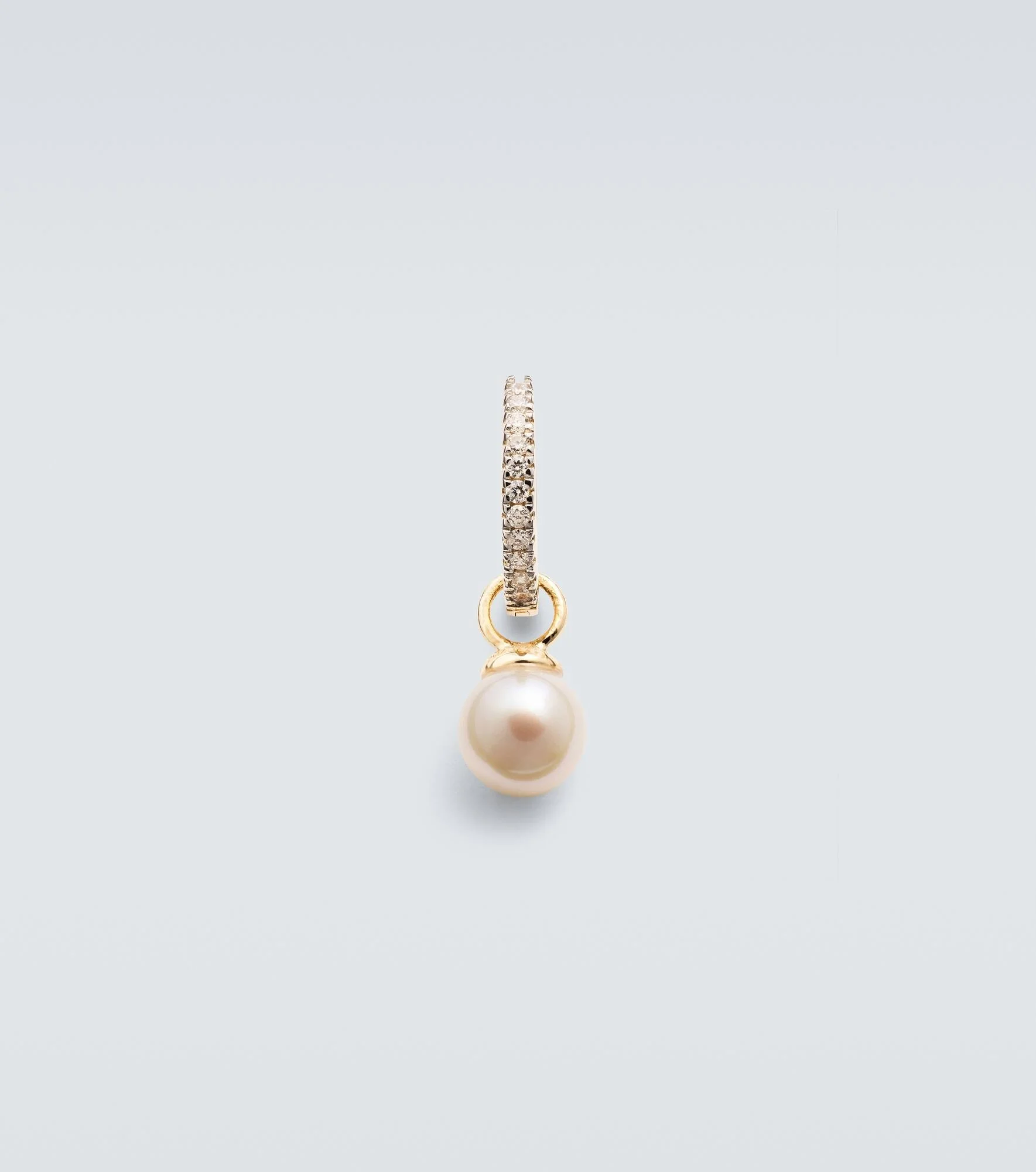 14kt gold single hoop earring with diamonds and freshwater pearl - 1