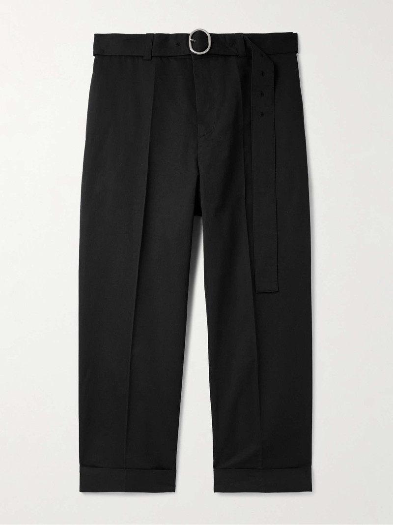 Cropped Straight-Leg Belted Cotton and Silk-Blend Poplin Trousers 1