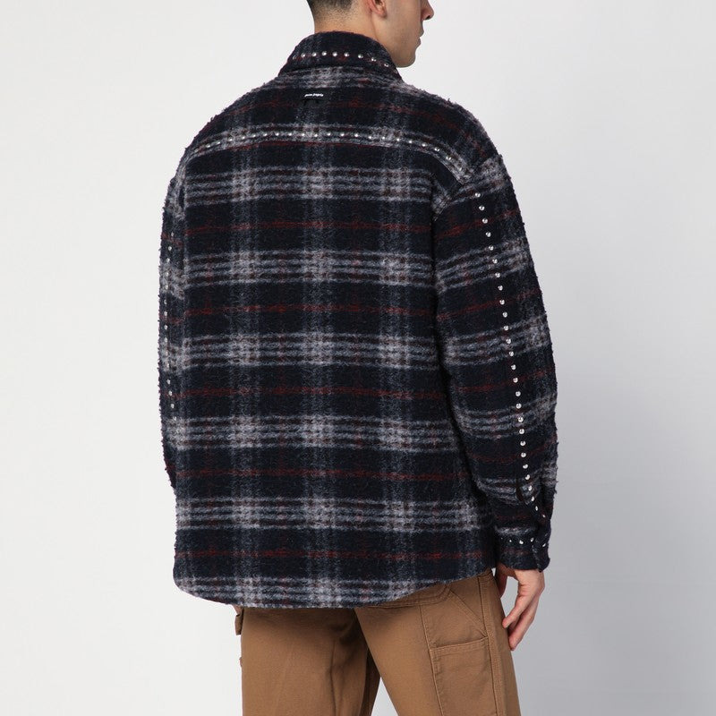 Palm Angels Over Shirt In Navy Check Wool With Studs Men - 2