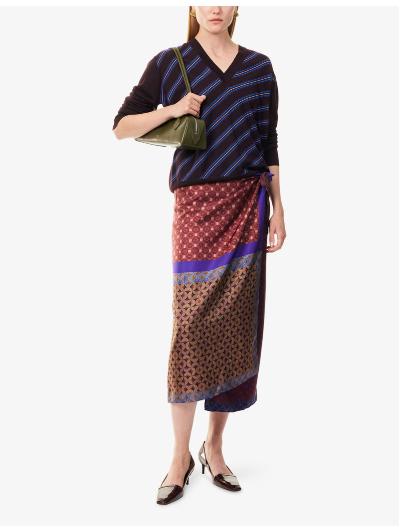 Dries Van Noten Tishana V-Neck Striped Merino-Wool Jumper outlook