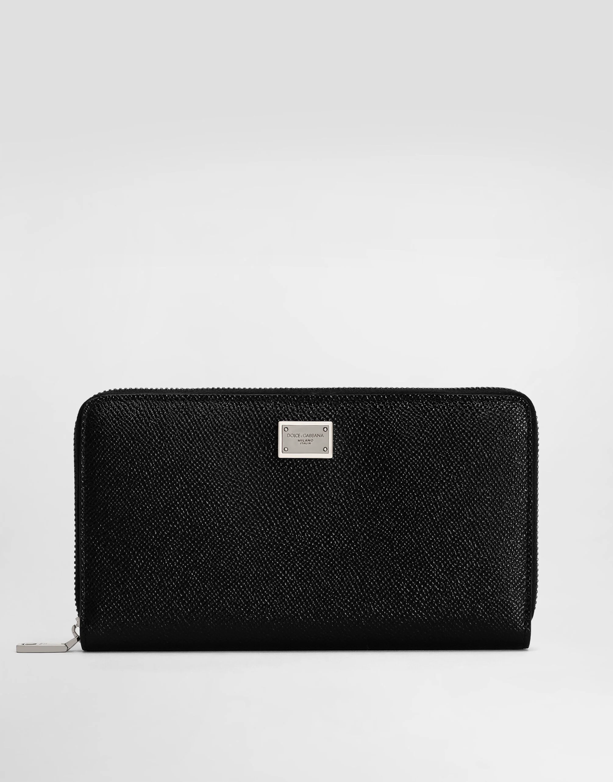 Calfskin zip-around wallet with branded plate - 1