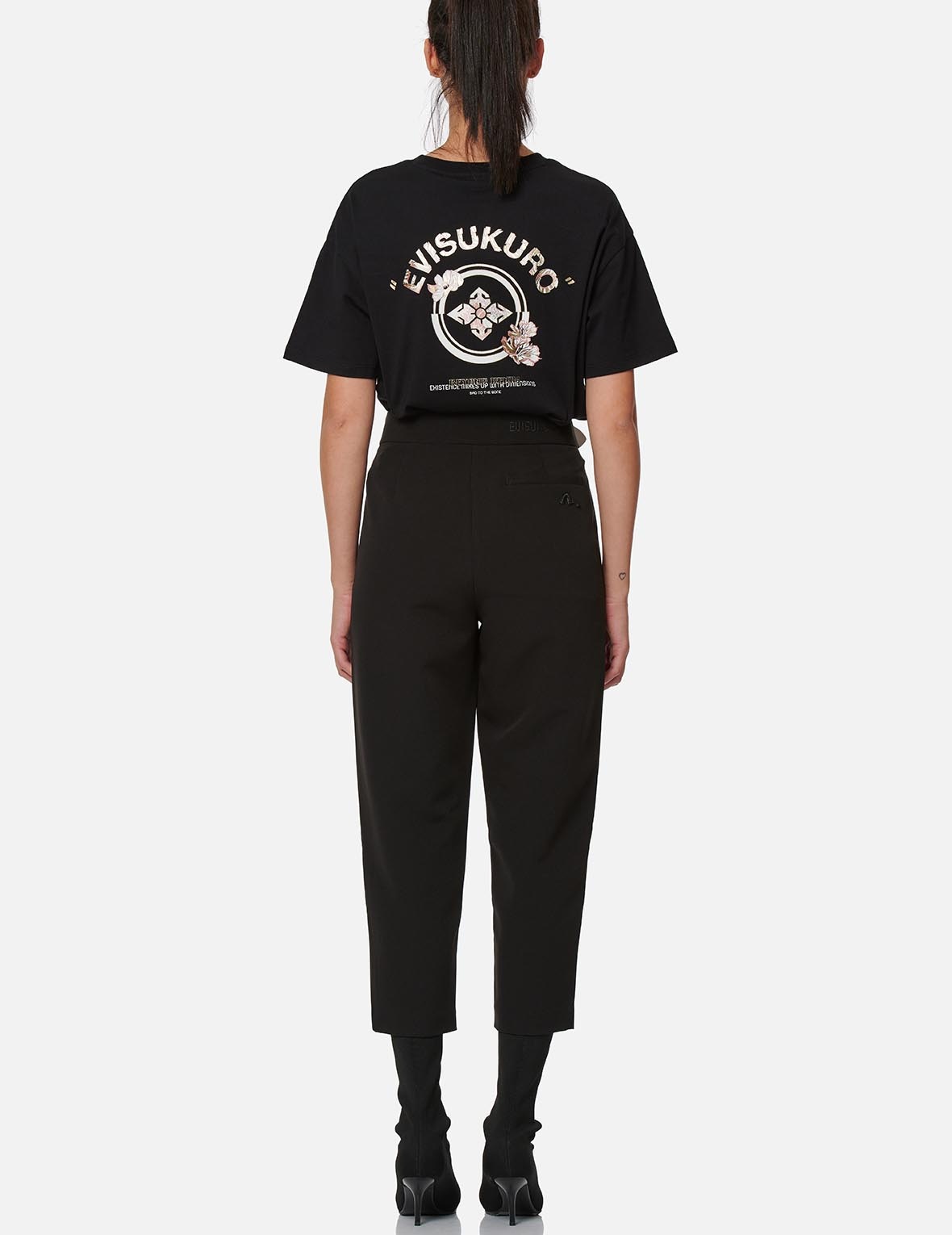 Partial Leather Buckle Belt Cropped Straight Fit Pants - 6