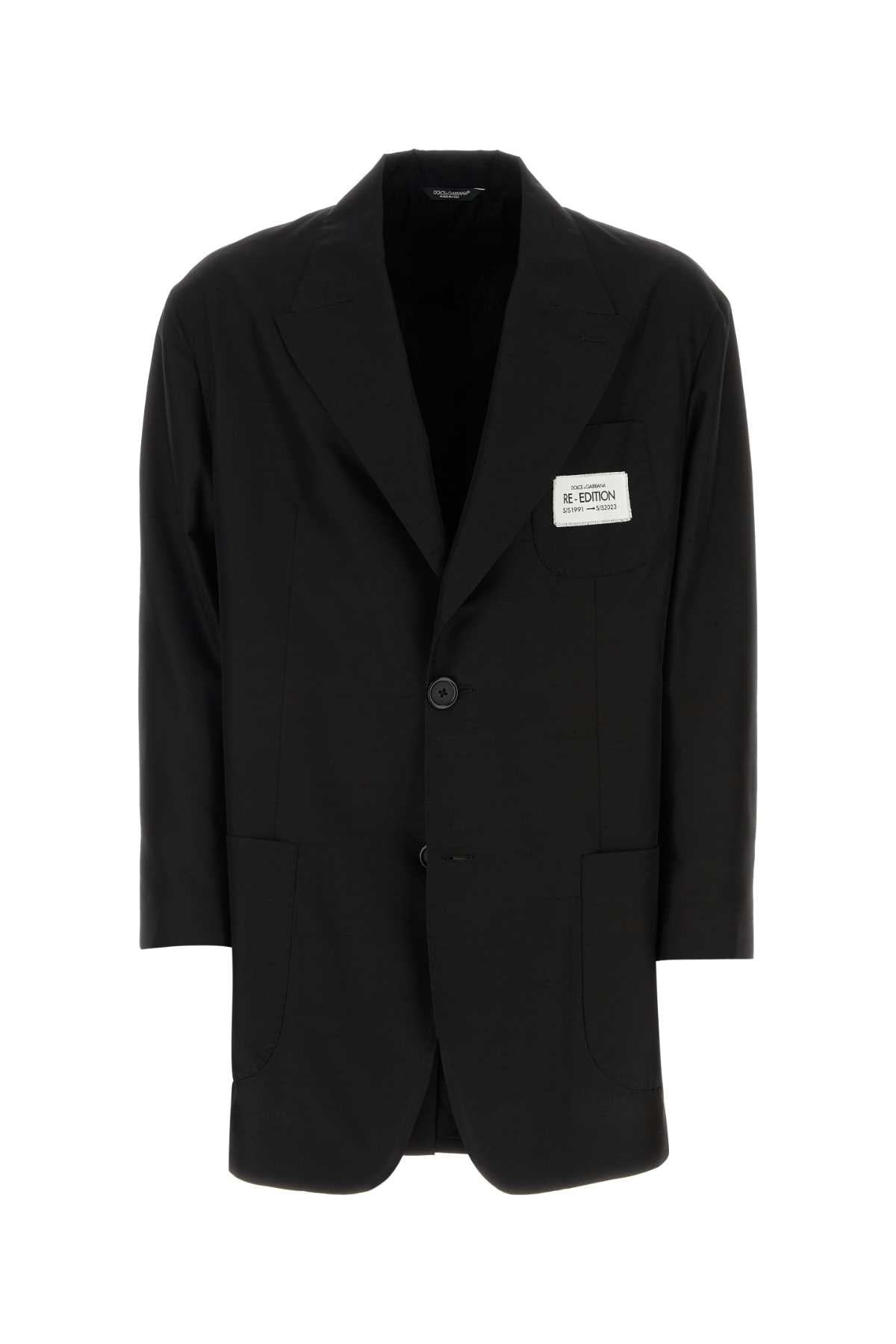 Dolce & Gabbana Men Black Shantung Oversize Blazer - 1