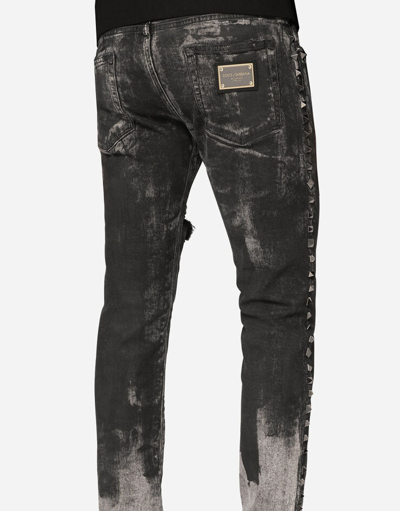 Skinny stretch jeans with studs and safety pins 4