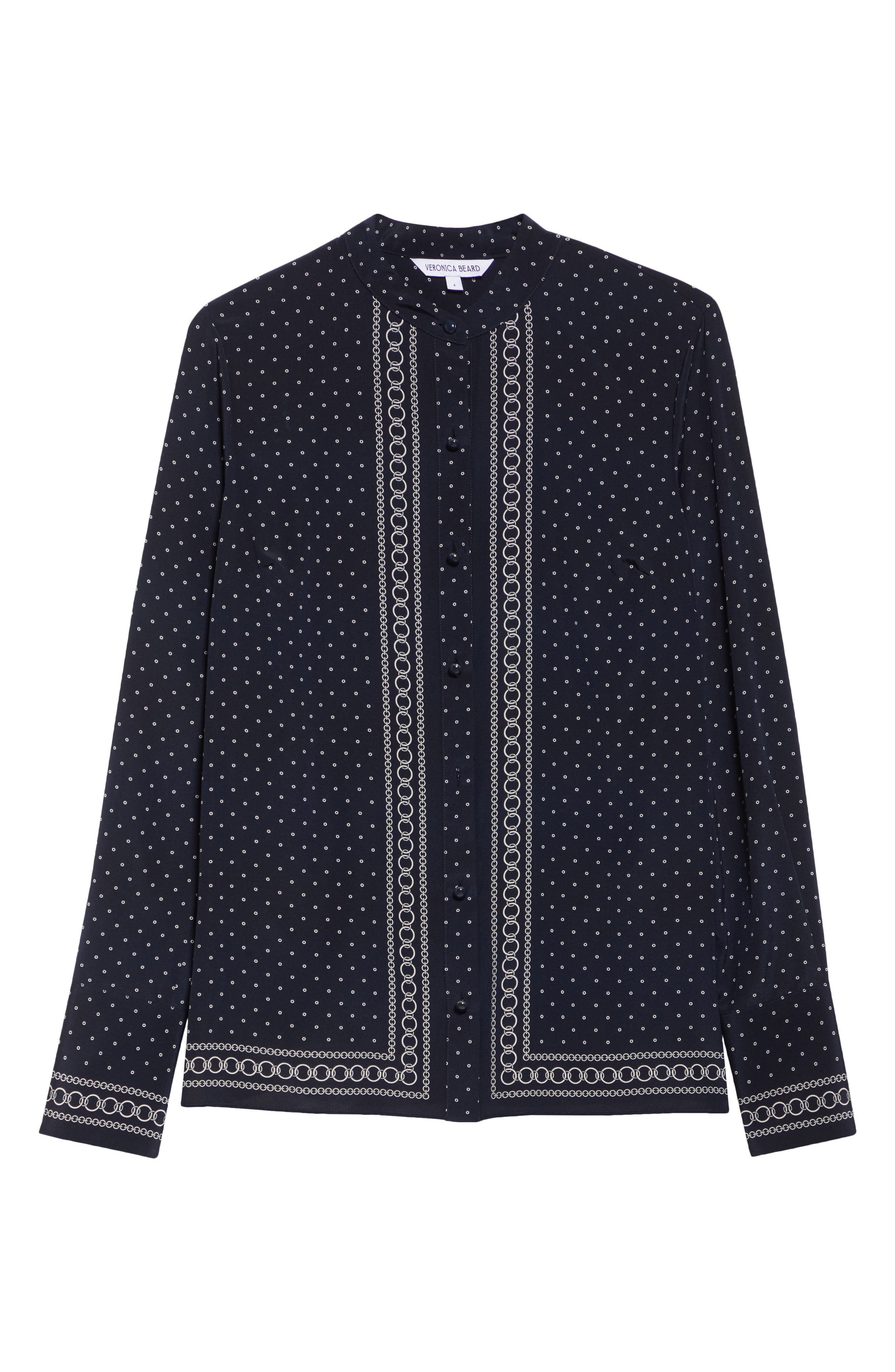 Veronica Beard Johnson Mixed Print Stretch Silk Button-Up Shirt in Navy Multi at Nordstrom - 6