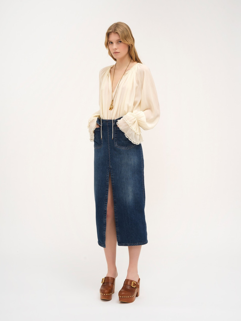 Chloé GATHERED V-NECK TOP IN SILK GEORGETTE outlook