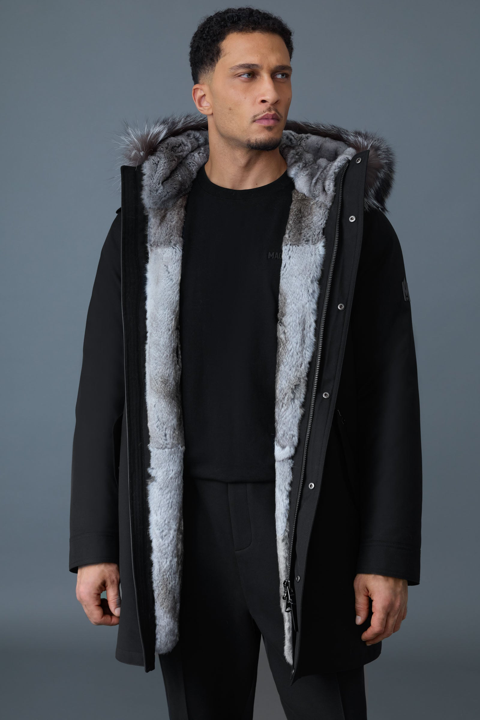 MORITZ rabbit fur-lined twill parka with removable silver fox fur trim - 5