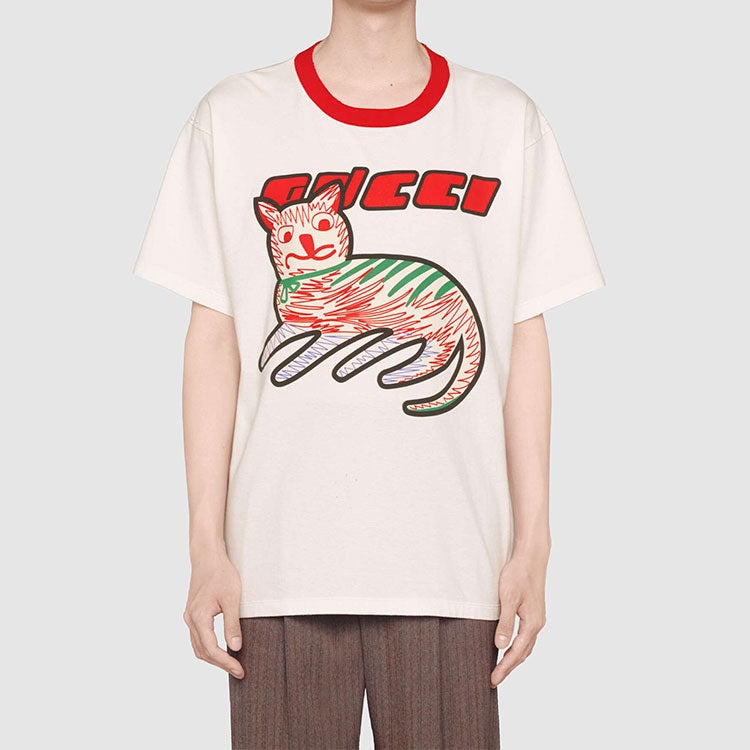 Gucci Cat Print Oversize T-shirt 'off white' 616036-XJCVU-9125 - 3