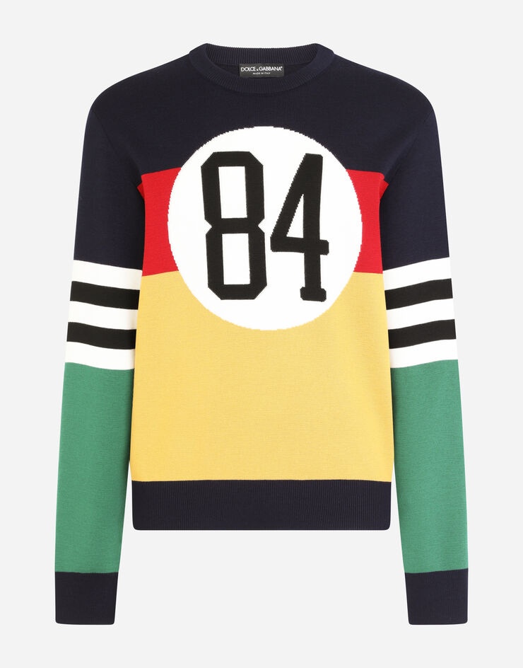 Wool round-neck sweater with intarsia and patch - 3