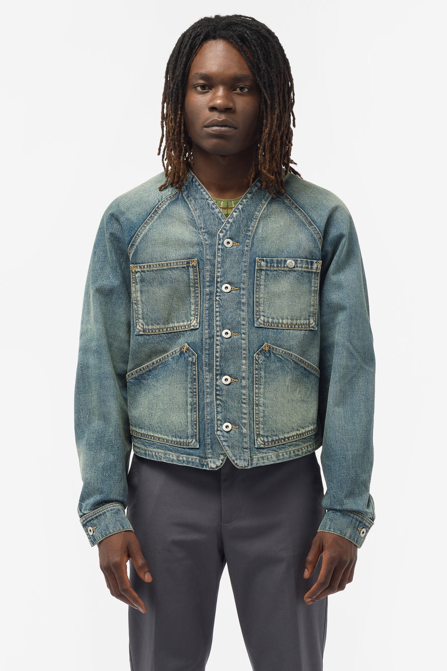 KENZO デニムジャケット M Bleached Blue KENZO(ケンゾー)のStone Bleach Workwear Jacketの通販｜PALETTE
