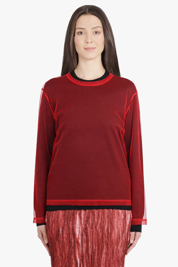 LAYERED TULLE OVERLAY L/S KNITTED TOP | BLACK/RED - 3