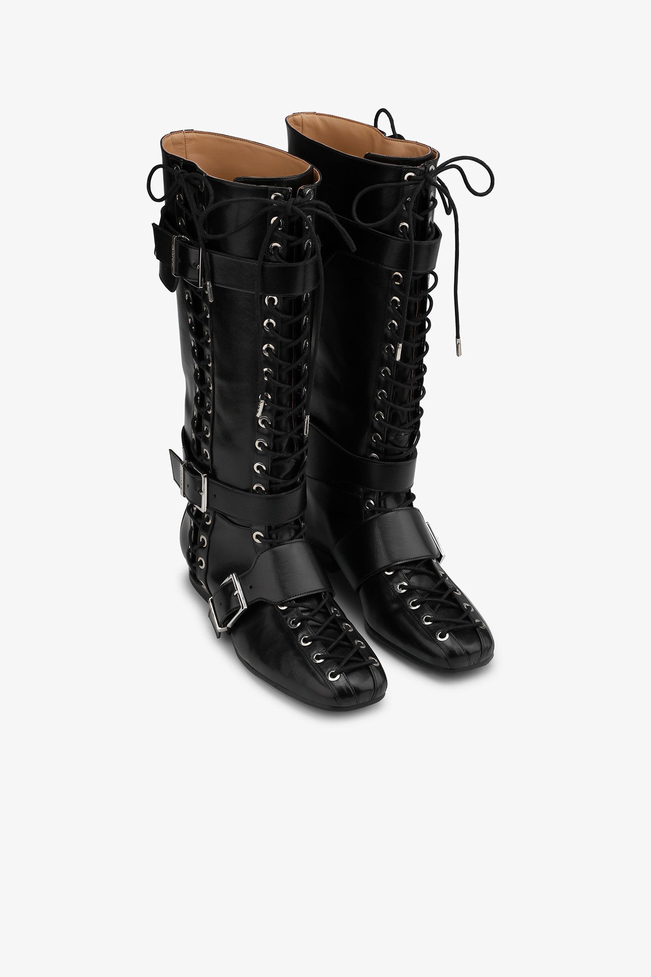 BLACK CRINKLE OLEATEX LACE-UP HIGH BOOTS - 2