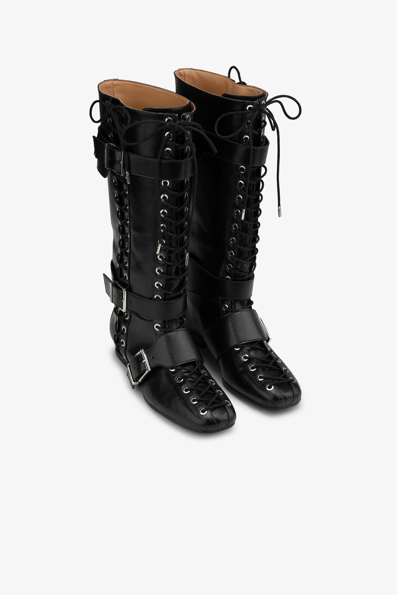 GANNI BLACK CRINKLE OLEATEX LACE-UP HIGH BOOTS outlook
