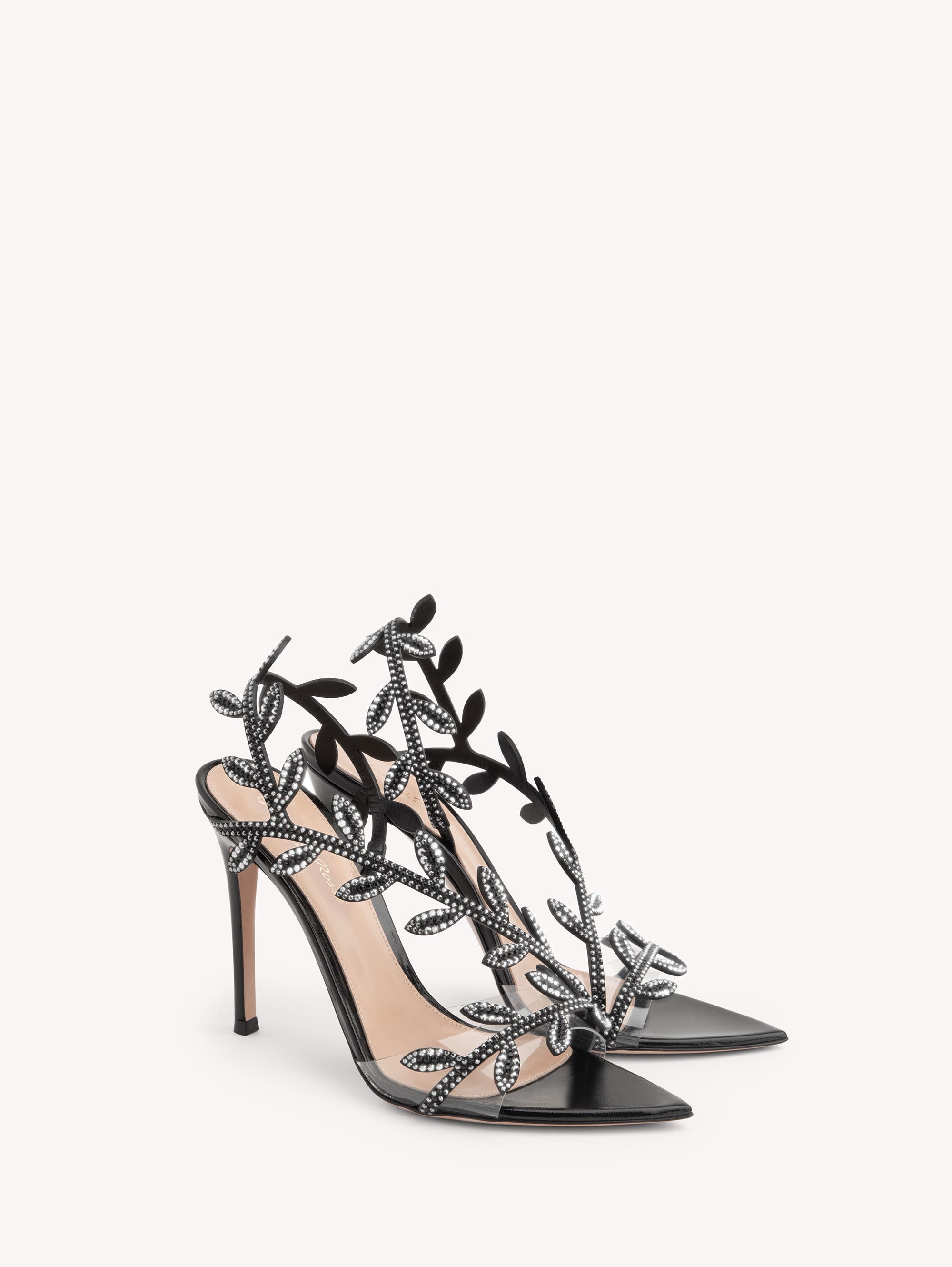 Gianvito Rossi Crystal Flavia Sandal in Black Leather at Nordstrom - 2