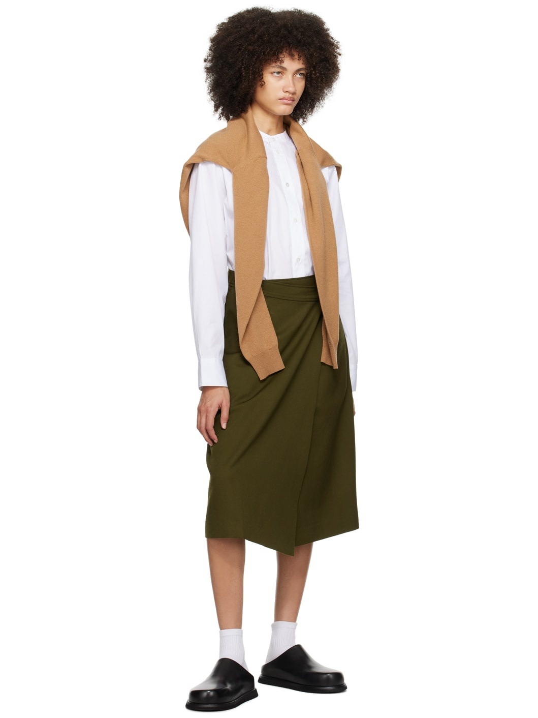 Khaki Wrap Midi Skirt - 4