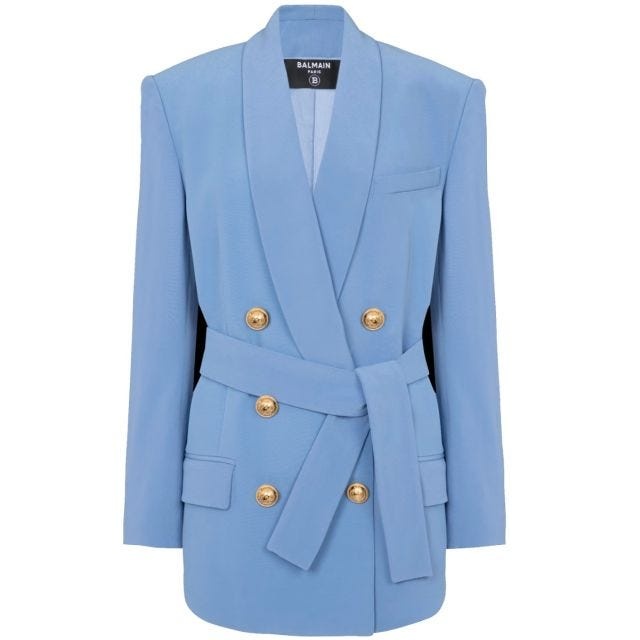 Double-breasted blazer with belt Light blue - 1