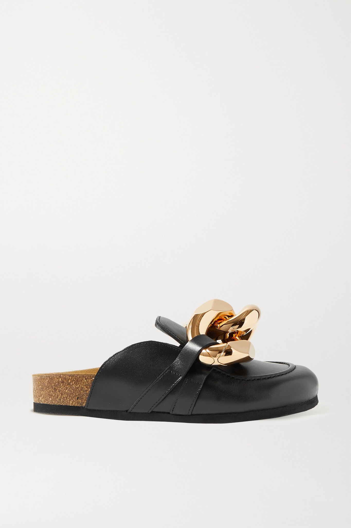 Chain-embellished shearling-lined leather slippers - 1