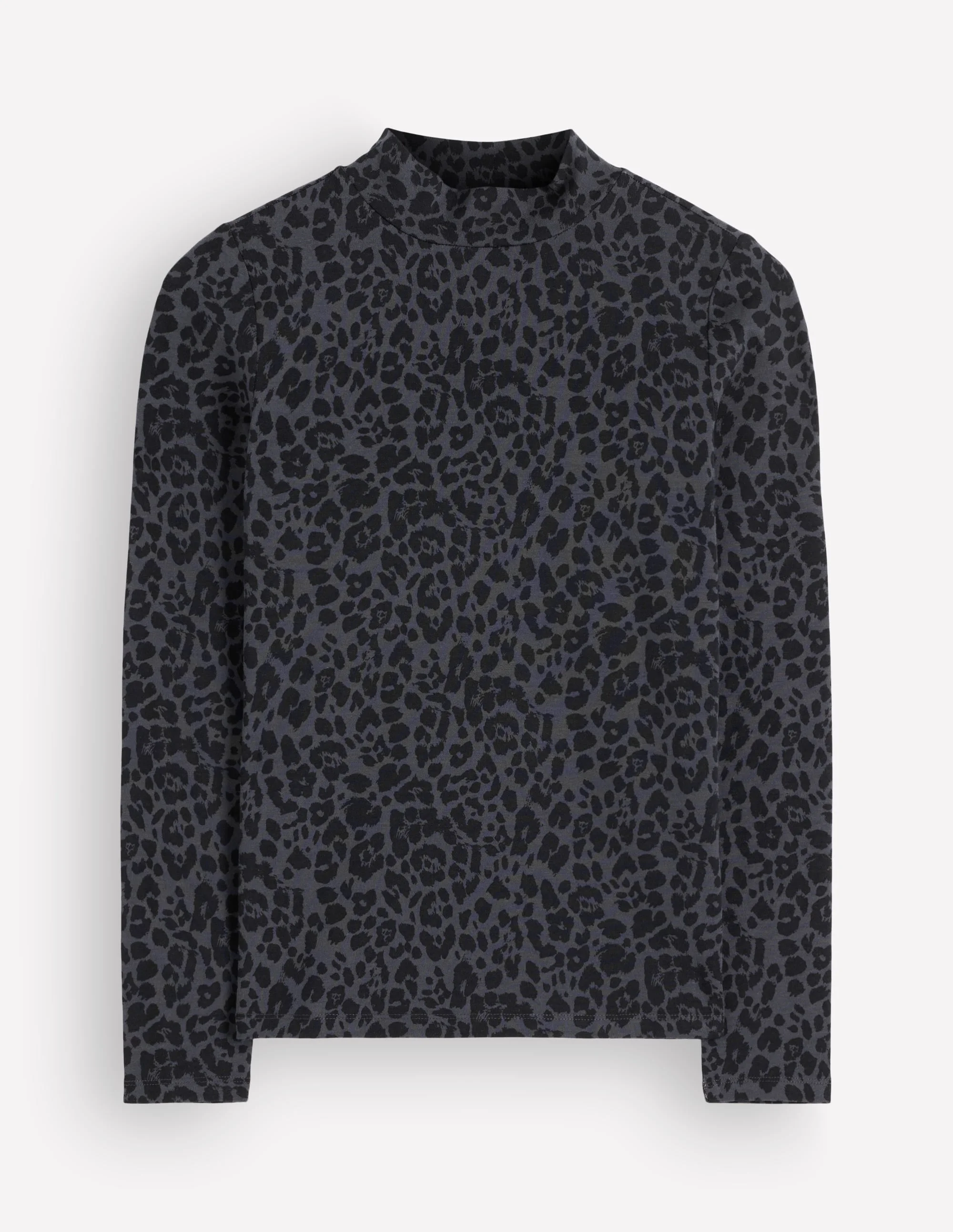 High Neck Jersey Top-Grey, Leopard Smudge - 1