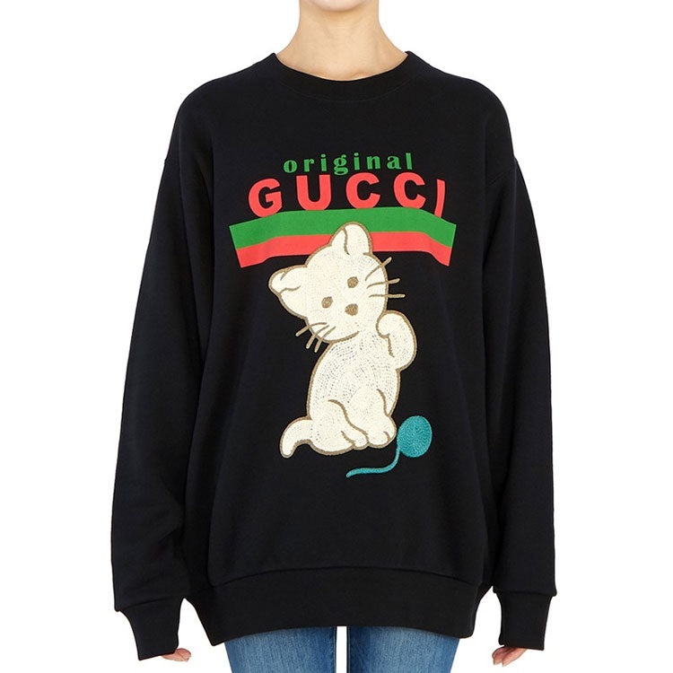 (WMNS) Gucci Cat Logo Printing Pullover Black 617964-XJCRU-1082 - 2