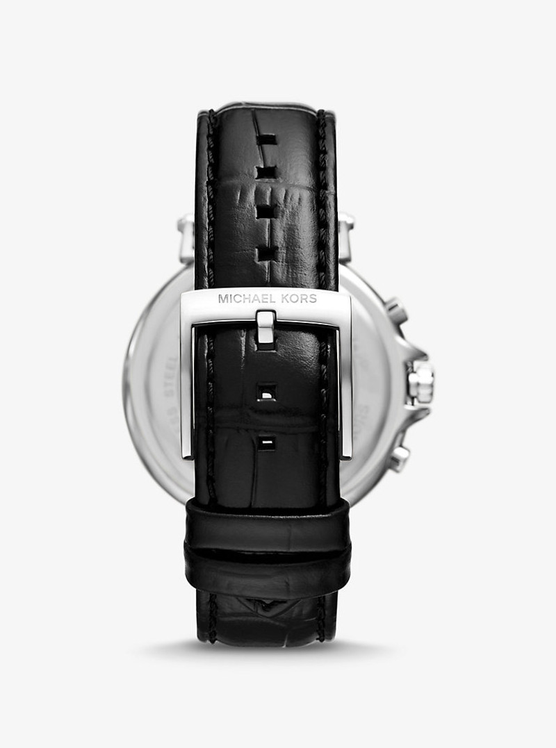 Oversized Maren Silver-Tone and Crocodile Embossed Leather Watch 3