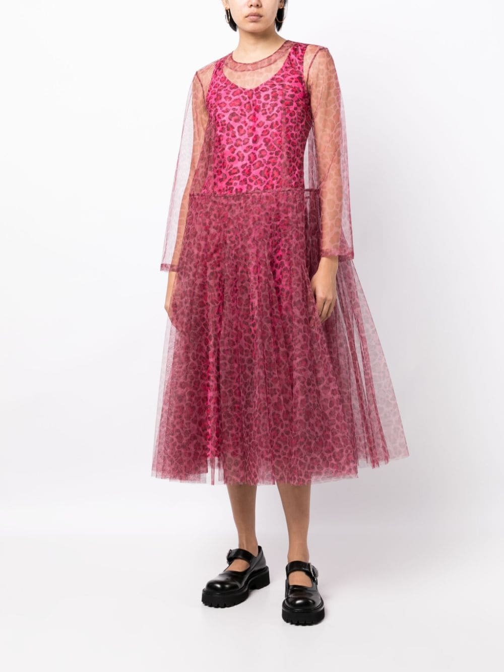 leopard-print tulle midi dress - 2