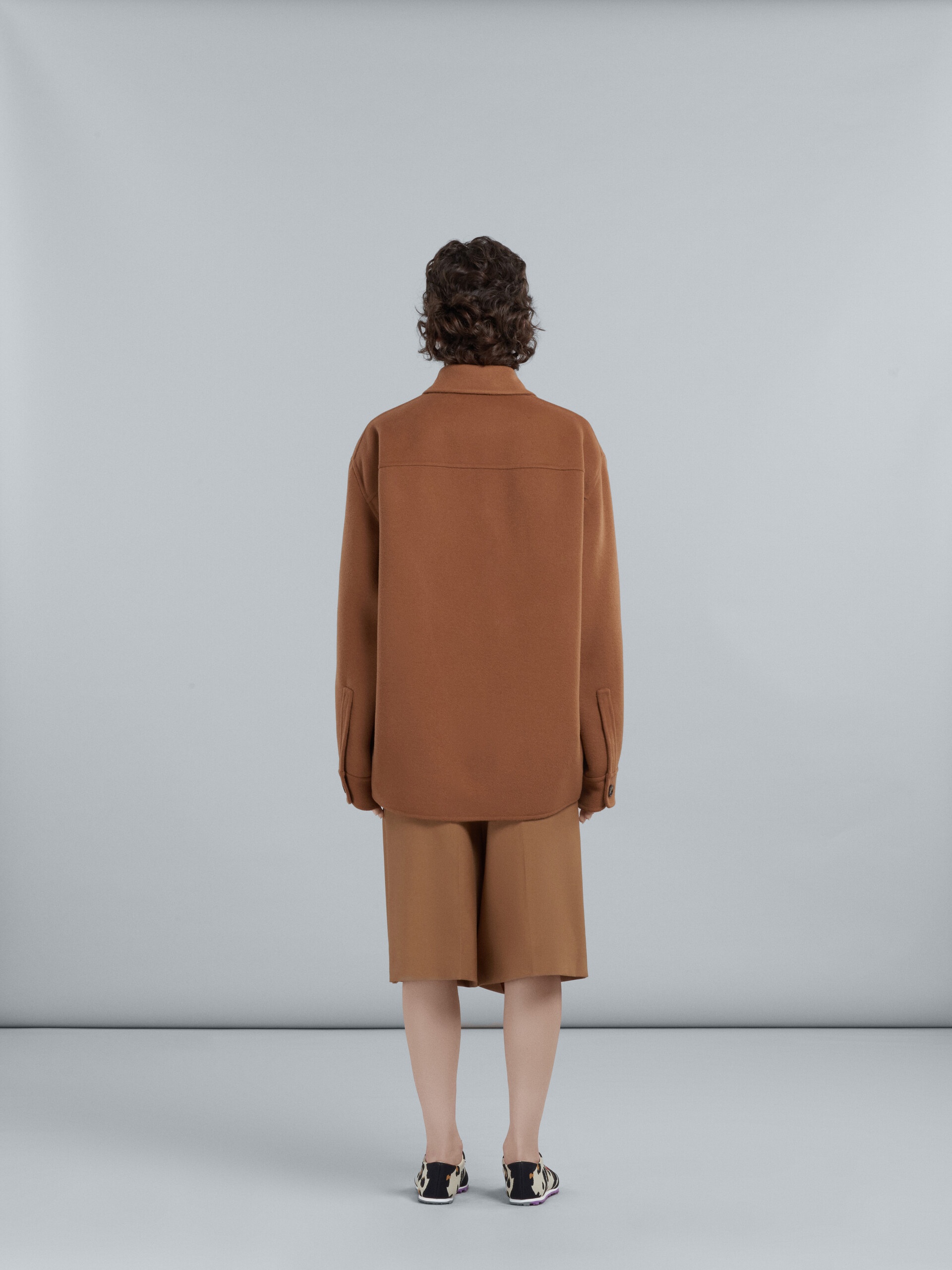 LONG BROWN WOOL OVERSHIRT - 3